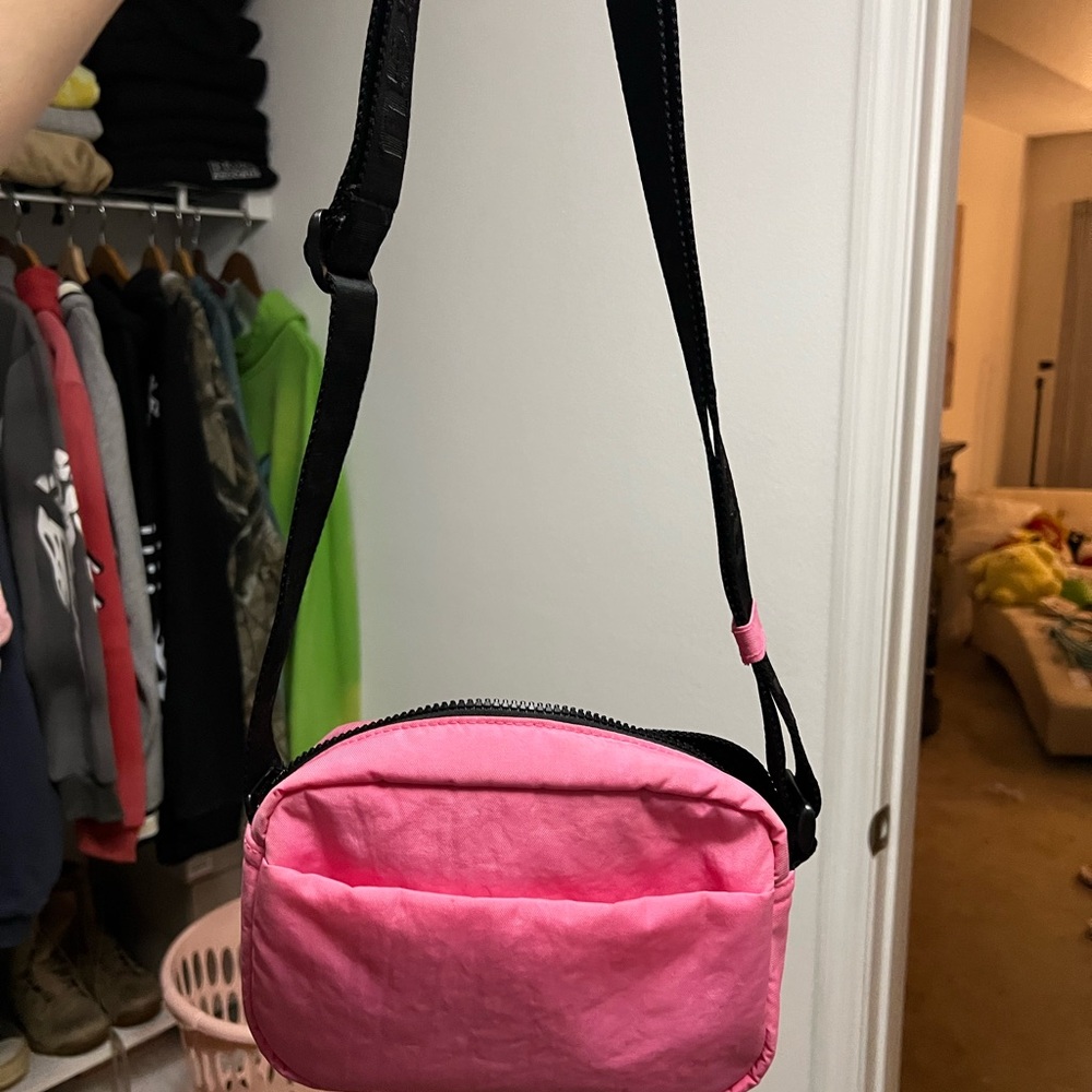 Vibrant Pink Crossbody Bag with Black Adjustable Strap